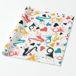 Farbenfrohe Musikinstrumente Note & Herz Muster Geschenkpapier
