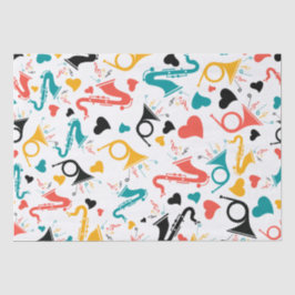 Farbenfrohe Musikinstrumente Note & Herz Muster Seidenpapier