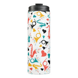 Farbenfrohe Musikinstrumente Note & Herz Muster Thermosbecher