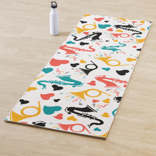 Farbenfrohe Musikinstrumente Note & Herz Muster Yogamatte