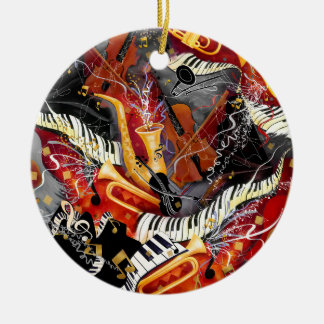 Farbenfrohe Musikinstrumente, Sax, Trumpet, Juleez Keramik Ornament