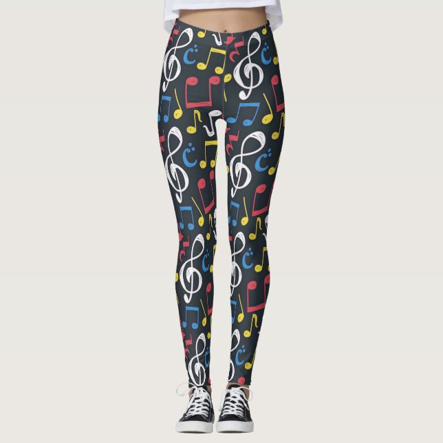 Farbenfrohe Musiknote Mustermusiker Leggings (Vorderseite)