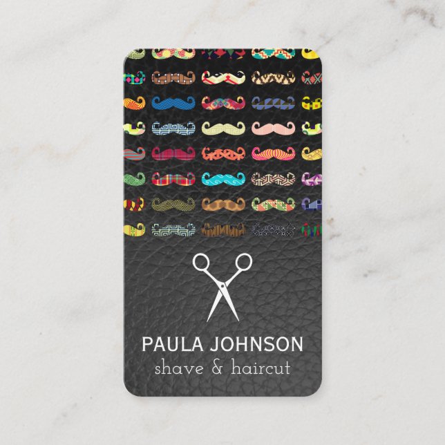 Farbenfrohe Mustaches Pattern Leather Visitenkarte (Vorderseite)