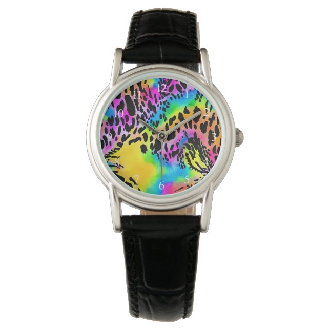 Farbenfrohe Muster für Tierdrucke Armbanduhr (Vorderseite)