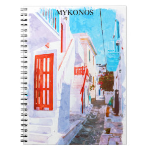 Farbenfrohe Mykonos Griechenland Retro Reisen Wass Notizblock