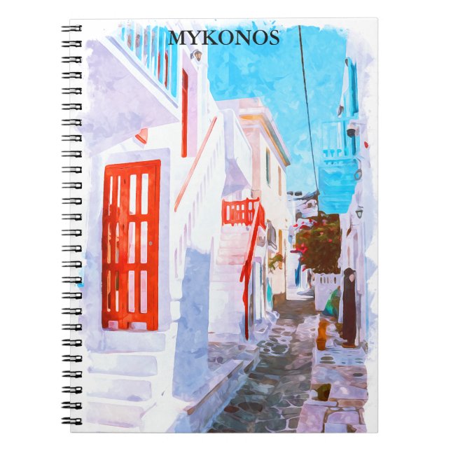 Farbenfrohe Mykonos Griechenland Retro Reisen Wass Notizblock (Vorderseite)