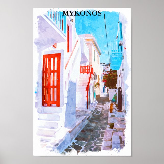 Farbenfrohe Mykonos Griechenland Retro Reisen Wass Poster (Vorne)
