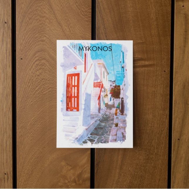 Farbenfrohe Mykonos Griechenland Retro Reisen Wass Postkarte (mykonos greece watercolor postcard)