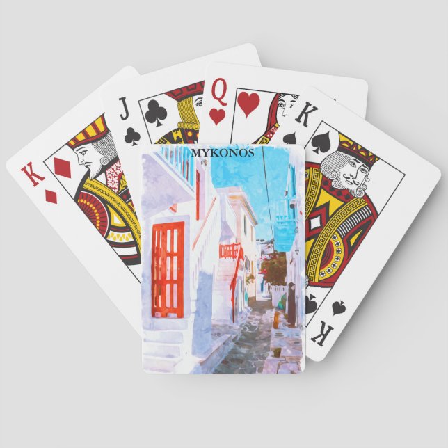 Farbenfrohe Mykonos Griechenland Retro Reisen Wass Spielkarten (Rückseite)