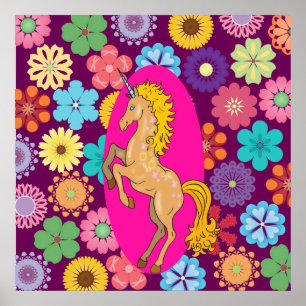 Farbenfrohe mystische Einhörnchen auf rosa violett Poster