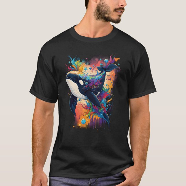 Farbenfrohe mystische Orkanwale, die Delphin-Topf  T-Shirt (Vorderseite)