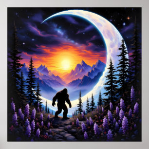 Farbenfrohe Nacht Himmel Sasquatsche Spaziergang,  Poster