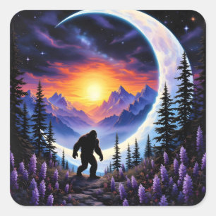 Farbenfrohe Nacht Himmel Sasquatsche Spaziergang,  Quadratischer Aufkleber