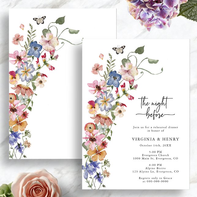Farbenfrohe Nacht vor der Einladung (Colorful Wildflower The Night Before Invitation with Butterfly by Painted Paperie
)
