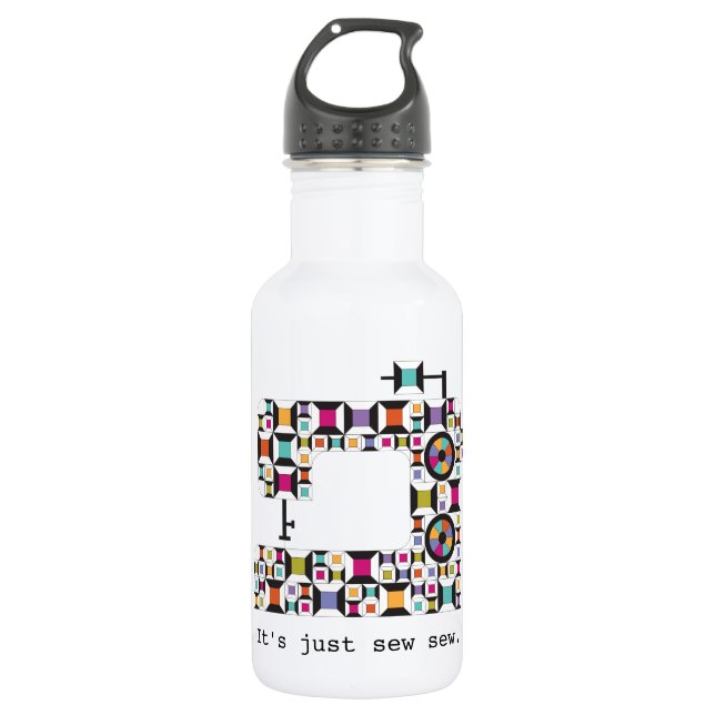 Farbenfrohe Nähmaschine Quiltmuster Wasserflasche (Vorderseite)