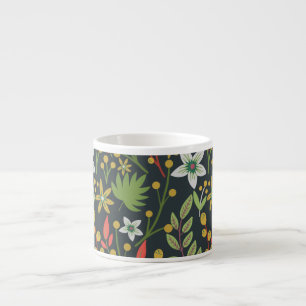Farbenfrohe, nahtlose Blume mit Blumenmuster und v Espressotasse