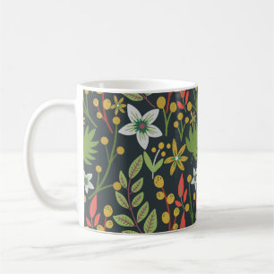 Farbenfrohe, nahtlose Blume mit Blumenmuster und v Kaffeetasse