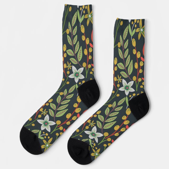 Farbenfrohe, nahtlose Blume mit Blumenmuster und v Socken (Linkes Detail)
