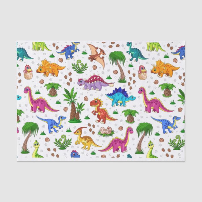 Farbenfrohe nahtlose Muster Jurassic Dinosaurier Seidenpapier (Vorderseite)