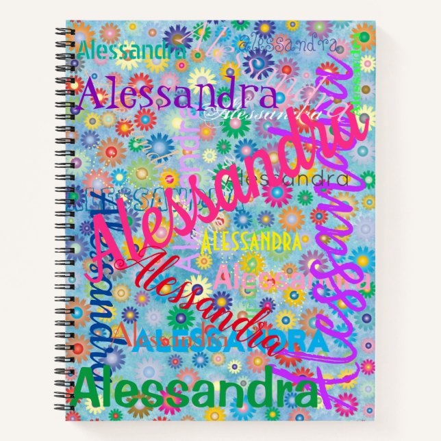 Farbenfrohe Namenskollaps mit Blume Spirale Notizbuch (Vorderseite)