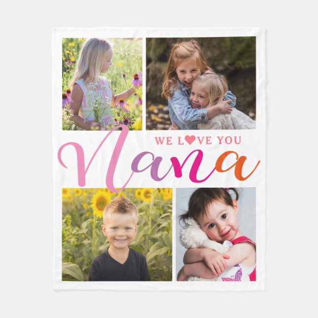 Farbenfrohe Nana Wir Liebe Sie Foto Collage Fleecedecke (Vorderseite)