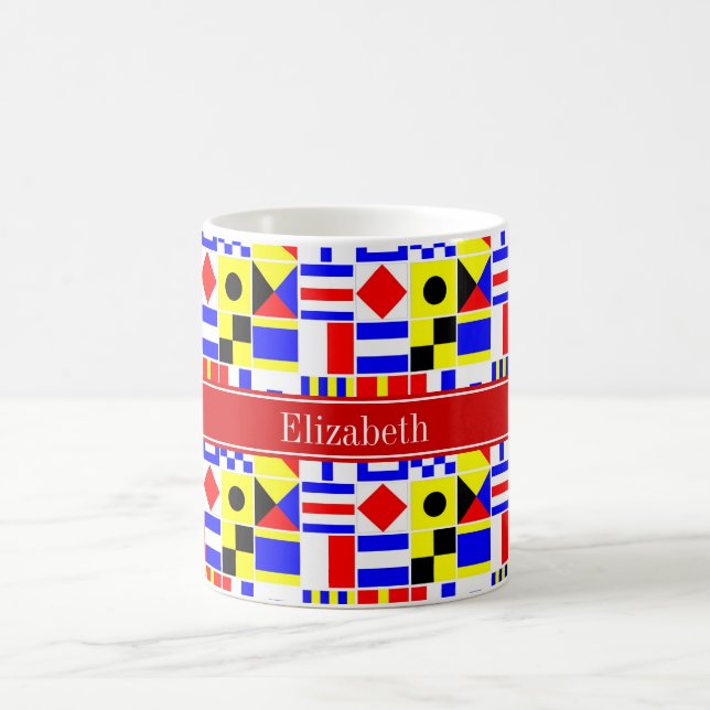 Farbenfrohe Nautic Signal Flags Roter Name Monogra Kaffeetasse (Mittel)