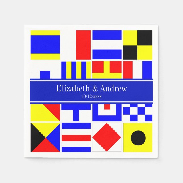 Farbenfrohe Nautic Signal Flags Royal Name Monogra Serviette (Vorderseite)