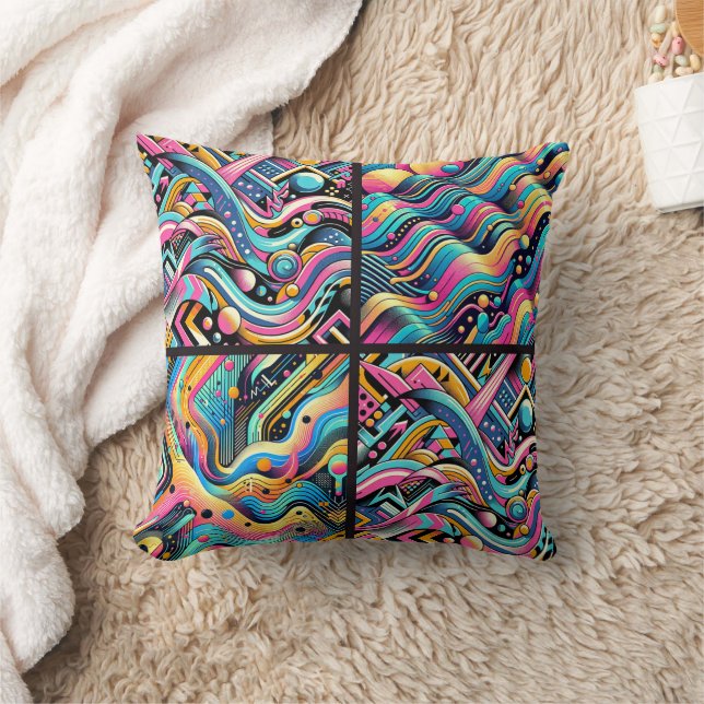 Farbenfrohe Neon Bright Abstrakte Muster der 90er  Kissen (Decke)