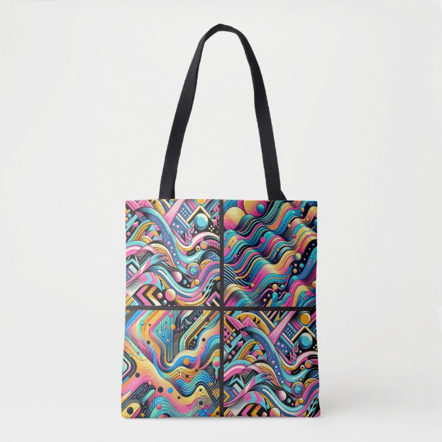 Farbenfrohe Neon Bright Abstrakte Muster der 90er  Tasche (Vorderseite)