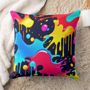 Farbenfrohe Neon-Farbspritzer-Kunst Kissen