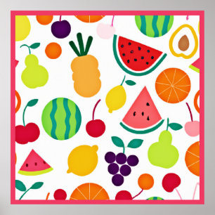 Farbenfrohe Neon-Frucht-Fiesta Poster