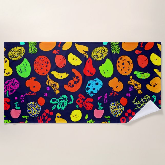 Farbenfrohe Neon Frucht Muster Kunst Strandtuch (Vorderseite)