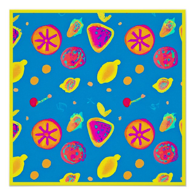Farbenfrohe Neon Frucht Muster Symphonie Poster (Vorderseite)