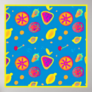 Farbenfrohe Neon Frucht Muster Symphonie Poster