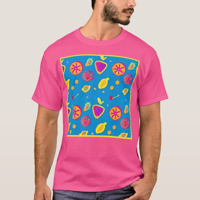 Farbenfrohe Neon Frucht Muster Symphonie T-Shirt (Vorderseite)
