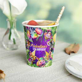 Farbenfrohe Neon Glow Safari Jungle Party Tiere Pappbecher