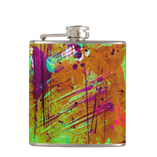 Farbenfrohe Neon Green Abstrakt Spritzer Paint Flachmann