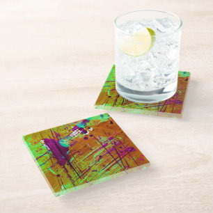 Farbenfrohe Neon Green Abstrakt Spritzer Paint Glasuntersetzer