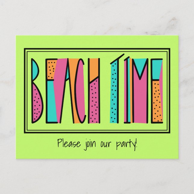 Farbenfrohe Neon Green Beach Time Party Einladung (Vorderseite)