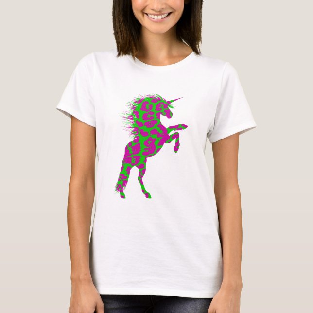 Farbenfrohe Neon Leopard Print Unicorn T-Shirt (Vorderseite)