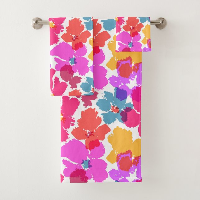 Farbenfrohe Neon Moderne Blume Muster Badhandtuch Set (Insitu)