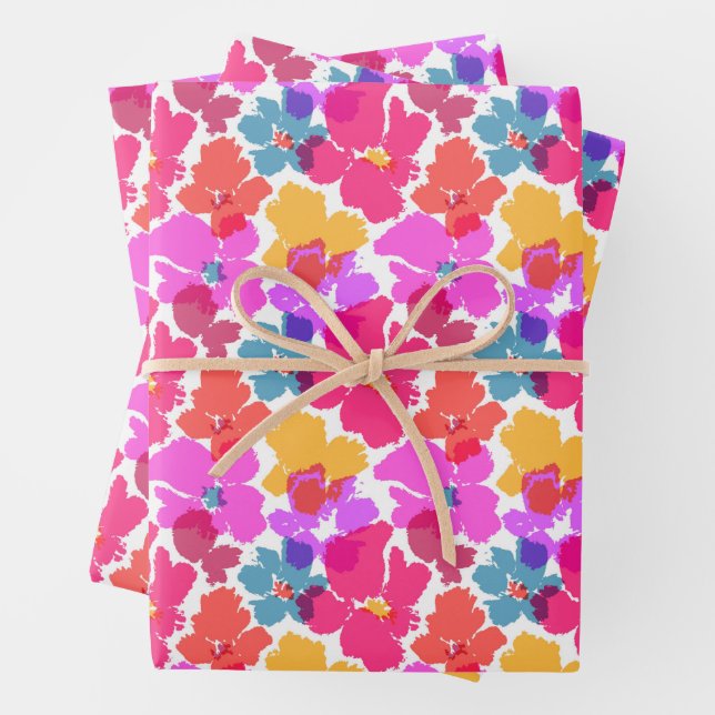 Farbenfrohe Neon Moderne Blume Muster Geschenkpapier Set (Beispiel)