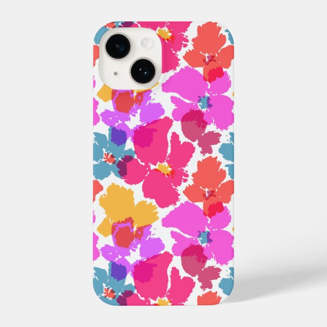 Farbenfrohe Neon Moderne Blume Muster iPhone 14 Hülle (Rückseite)