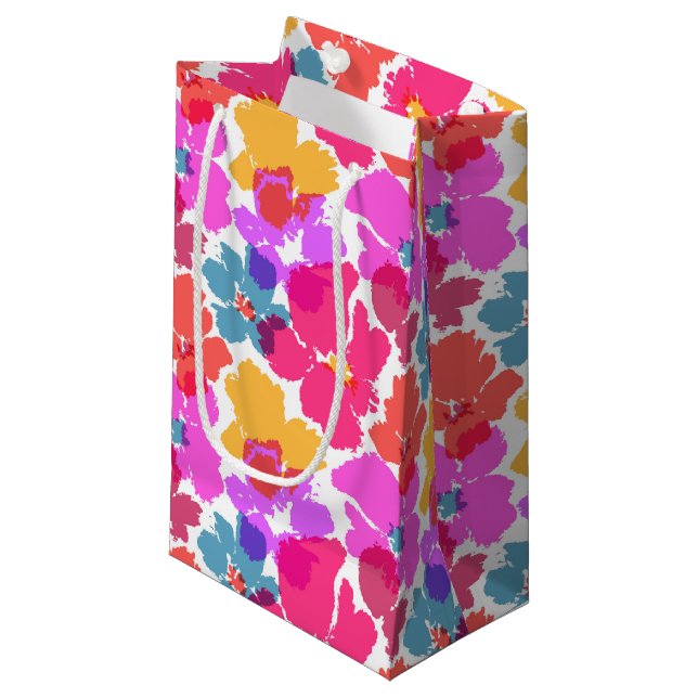 Farbenfrohe Neon Moderne Blume Muster Kleine Geschenktüte (Vorderseite Schrägansicht)