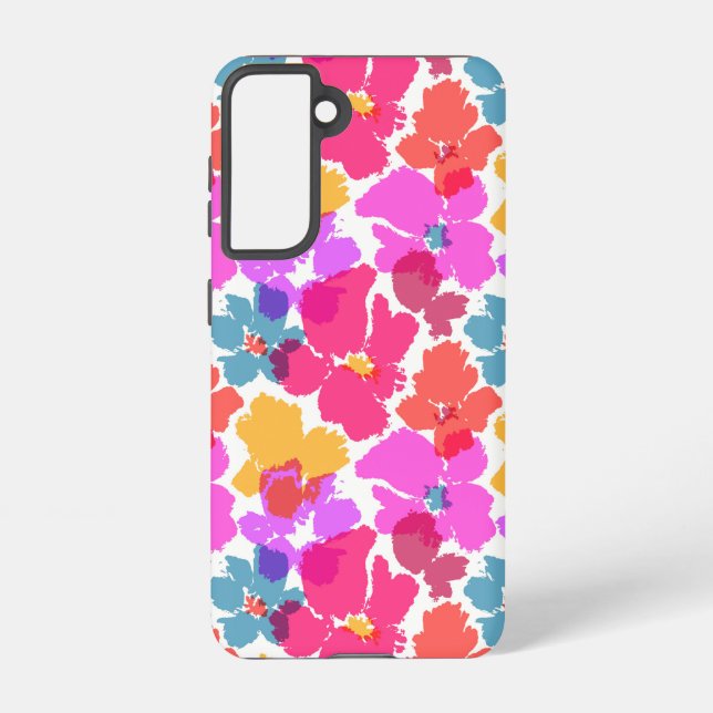 Farbenfrohe Neon Moderne Blume Muster Samsung Galaxy Hülle (Rückseite)