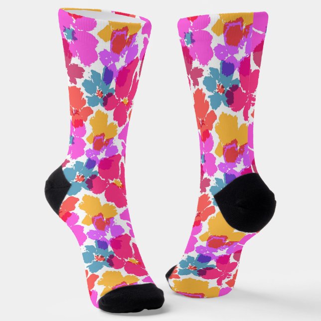 Farbenfrohe Neon Moderne Blume Muster Socken (Gewinkelt)