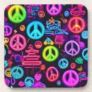 Farbenfrohe Neon Peace Pattern Getränkeuntersetzer