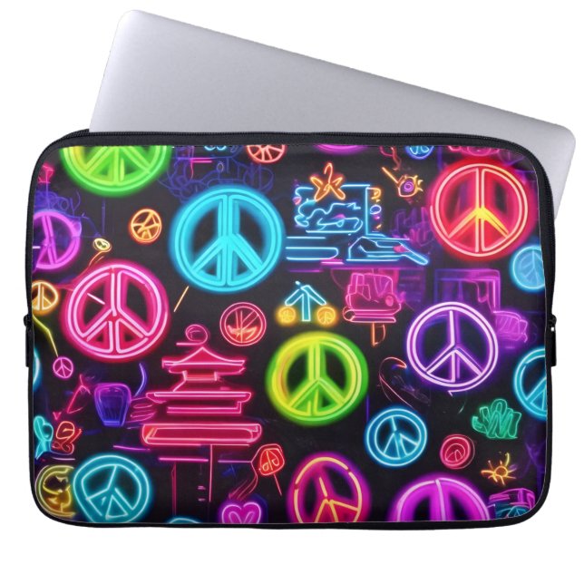 Farbenfrohe Neon Peace Pattern Laptopschutzhülle (Vorderseite)