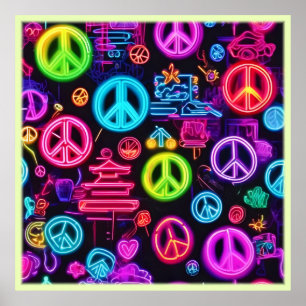 Farbenfrohe Neon Peace Pattern Poster