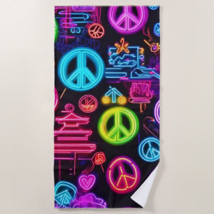 Farbenfrohe Neon Peace Pattern Strandtuch
